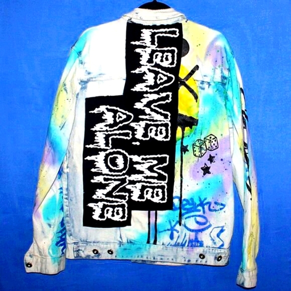 Smoke Rise Graffiti Paint Splatter Denim Jacket L - Picture 2 of 14
